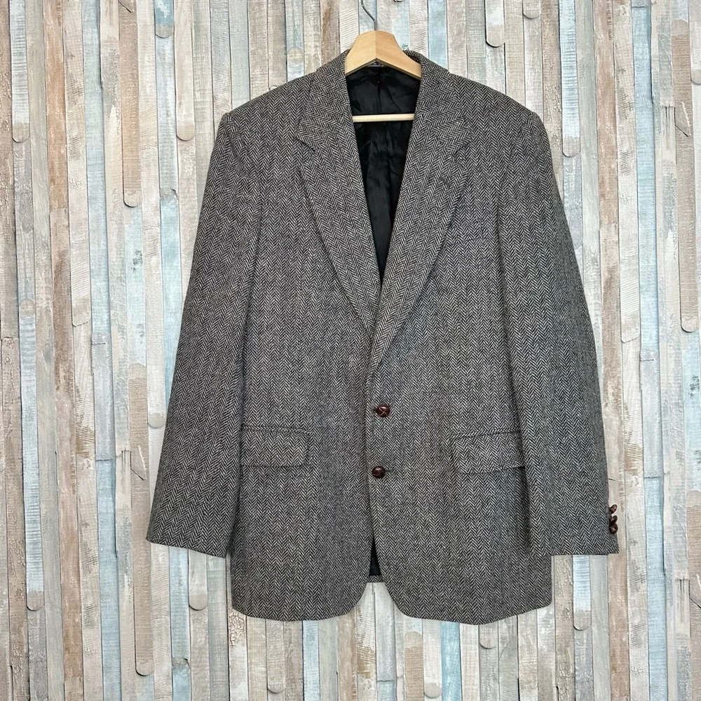 Robert Stock 40L Herringbone 100% Wool Blazer Button Jacket Sport Coat Vintage